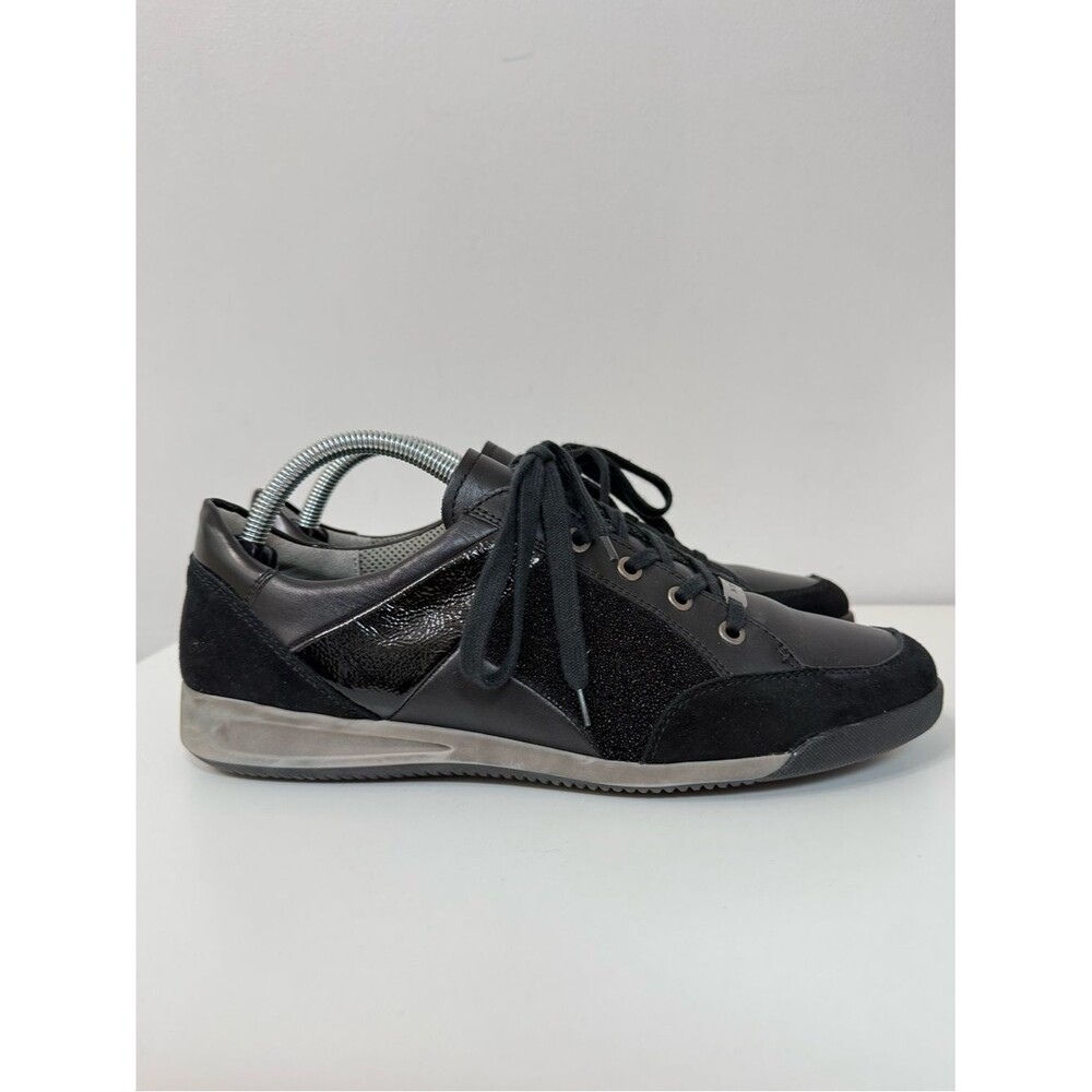 Ara Black Fashion Sneaker Mixed Media Leather Gray Distressed Sole Women's US 11